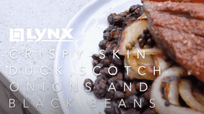 Crispy-Skin Duck, Scotch Onions & Black Beans
